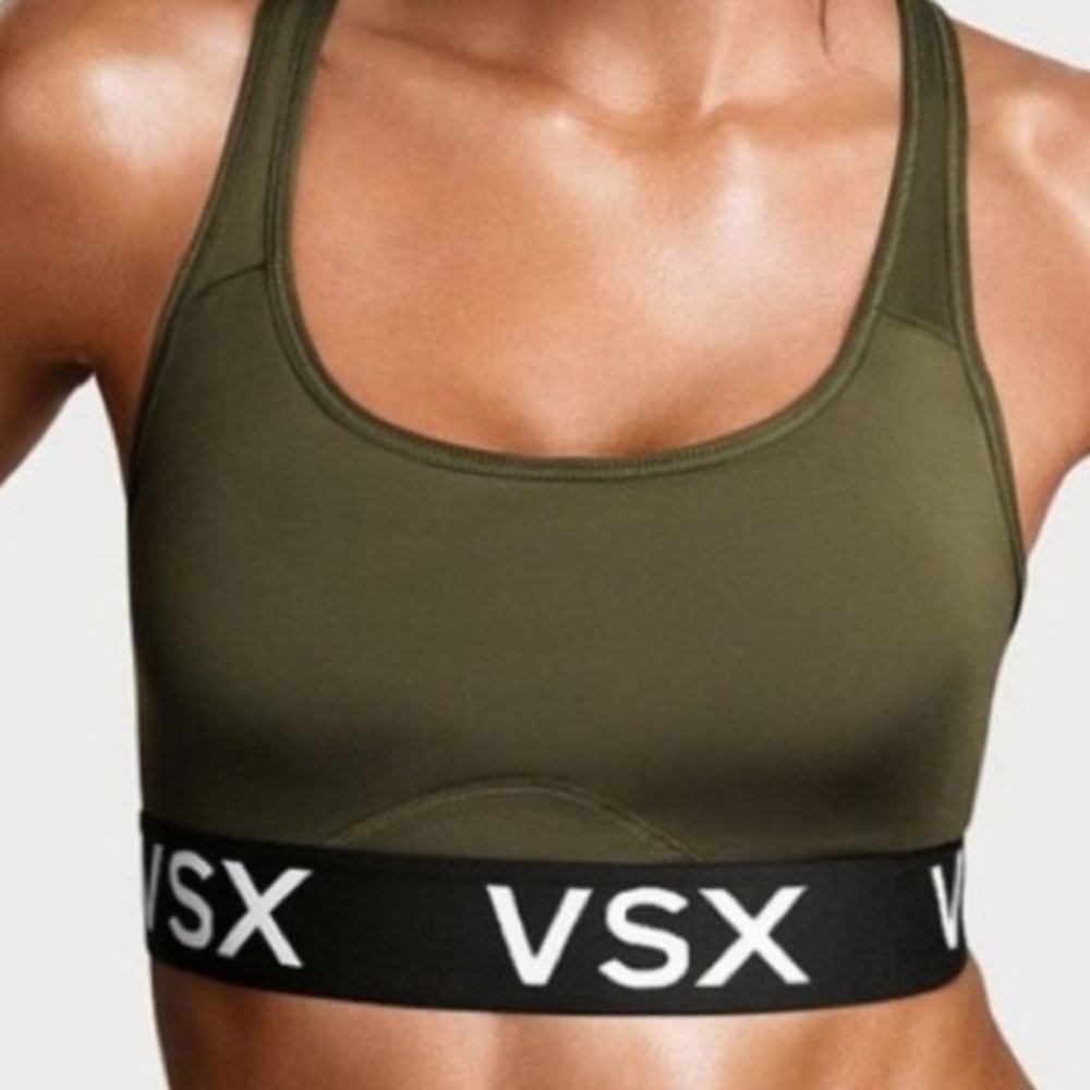 Victoria’s Secret Sports Bra - Green/Black Band. Racer-Back. Size Large.